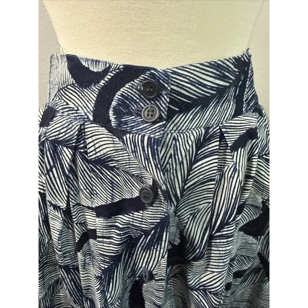 Vtg Country Shop Skirt Womens 14 Navy Leaf Print Maxi Button Front Made USA‎